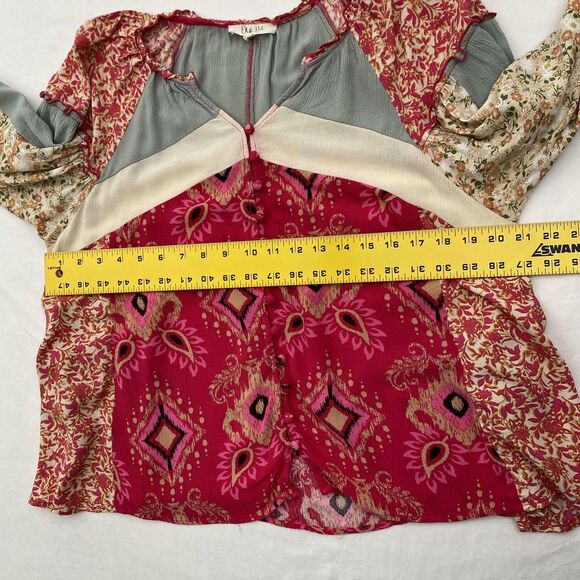 Oli & Hali Boho Patchwork Floral Blouse Button Front Top Womens Small - Picture 11 of 13